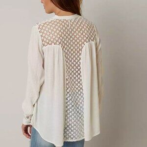 Free People White Button Up Blouse with See Through Lace Back, S